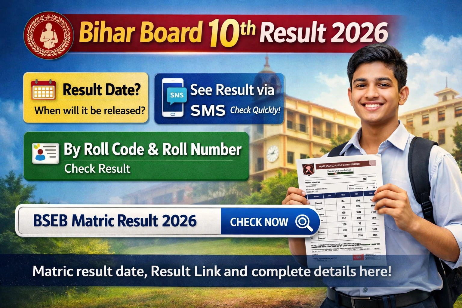 Bihar Board 10th Result 2026 Date, BSEB Matric Result Check Online, Roll Code Roll Number Result Link biharboardonline